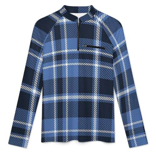 Mens Long Sleeve Mesh Fishing Shirts Navy Blue White Checkered Rash Guard Fishing Running Tshirt Sun Protection Tee3