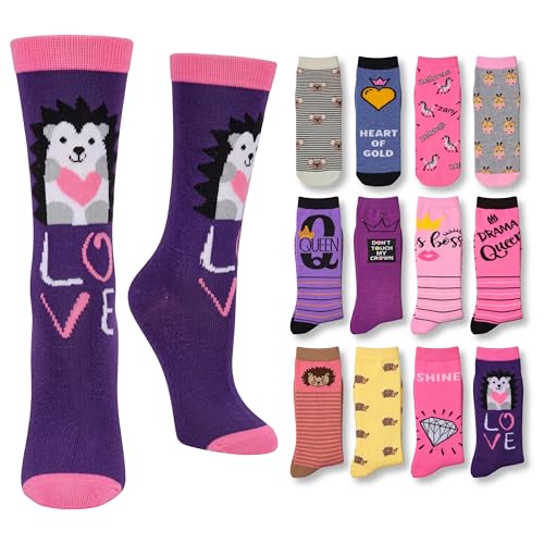 Image of Tipi Toe Women's Fun Patterned Dress Socks, 12-Pack Lightweight Colorful Crew Socks, Casual Novelty Assorted Designs
