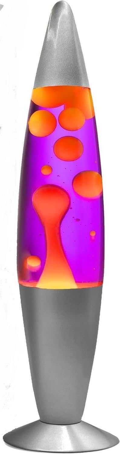 YKingder lava Motion Lamp Classic Liquid Motion Lava Night Light Solid Silver Base Lamp Wax Liquid Soft Relax Glow 13" Yellow Wax/Purple Liquid/Silver Base
