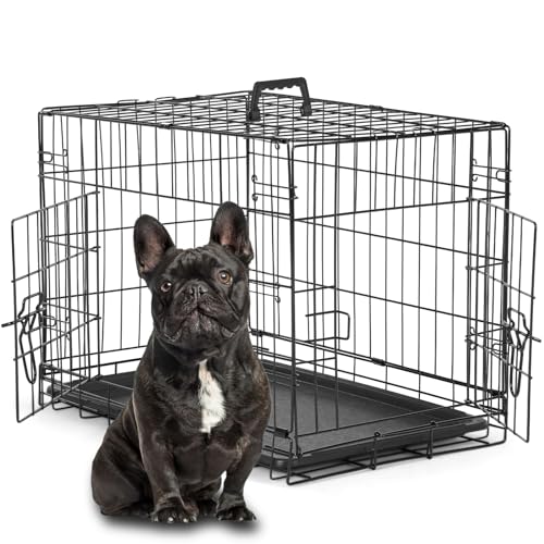 Crates-for-Dogs-Double-DoorEnhanced-Metal-Structure-with-Divider-Panel-Removable-TrayMedium-Homes-Foldable-Cage-for-Pets-Portable-Handle-Move-to-IndoorOutdoor