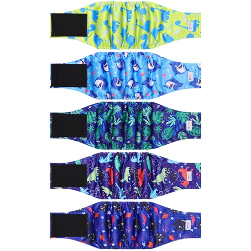 Couches réutilisables chiens mâles dinosaure M x5 pour miction excessive - 2