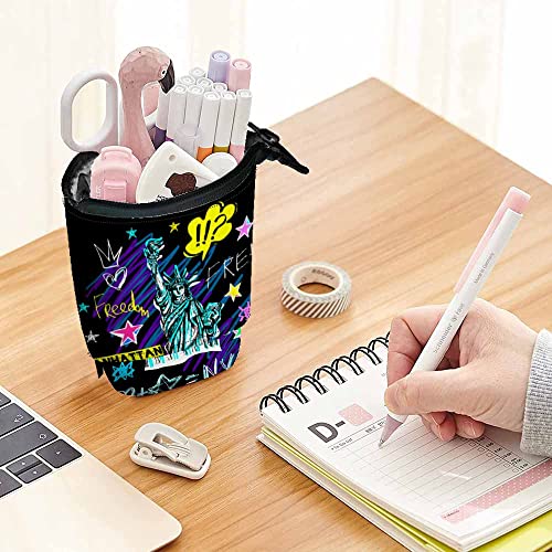 Image of Swono Statue Of Liberty Pencil Case New York City Freedom Doodles Standing Pencil Case Pencil Holder Pencil Pouch Cosmetics Pouch Makeup Office Bag Colorful