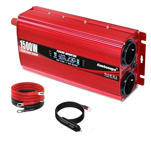 Convertidor de Voltaje 1500W 12V a 220V/230V Onda sinusoidal modificada Inversor de Corriente DC AC Power Inverter Transformador de Voltaje para Coche Camion