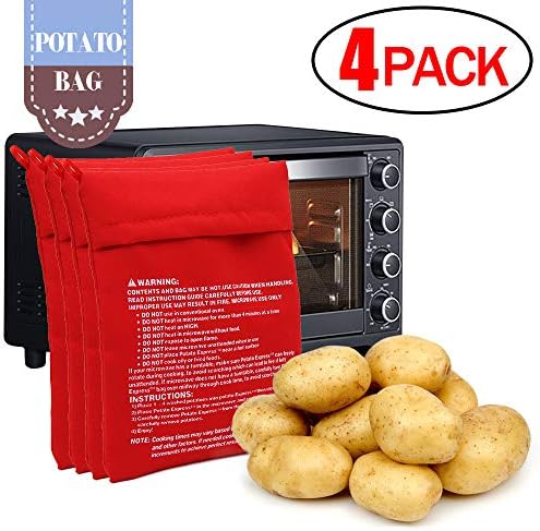 CCCSEE Potato Express Microwave Potato Bag Red,Washable and Reusable,Keklle Corn, Day-old bread, Tortillas Cooker Bag (4 Pack) …