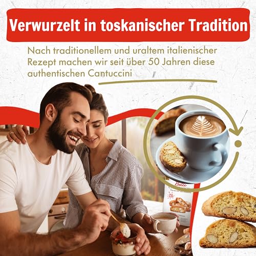 Belli Cantuccini Mandelgebäck 600G [DOPPELT GEBACKEN] mit 18% Mandel-Anteil | 60 Kekse pro Box | Italienische kekse | mit Blütenhonig | Biscotti di Prato