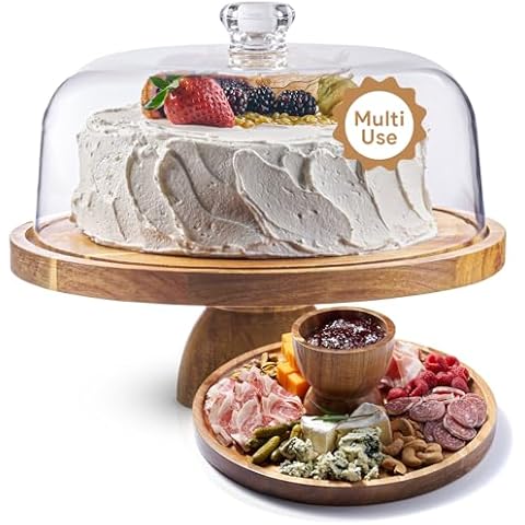 Homesphere Cake Stand with Acrylic Lid and Acacia Wood Base Cover