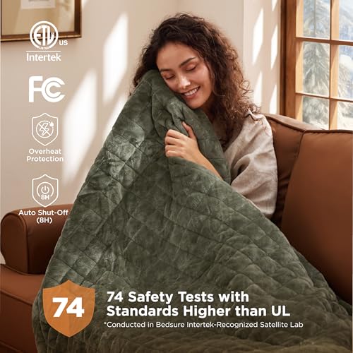 Image of Bedsure Electric Blanket King Size - Dual Control Heated Weighted Blanket King with 10 Heat Settings, Fast Heating with 10 Time Settings (100x90 inches, Olive Green)