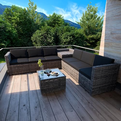 GARMIO® Turin 8-teilig Rattan Garten-Lounge | Polyrattan Ecklounge...