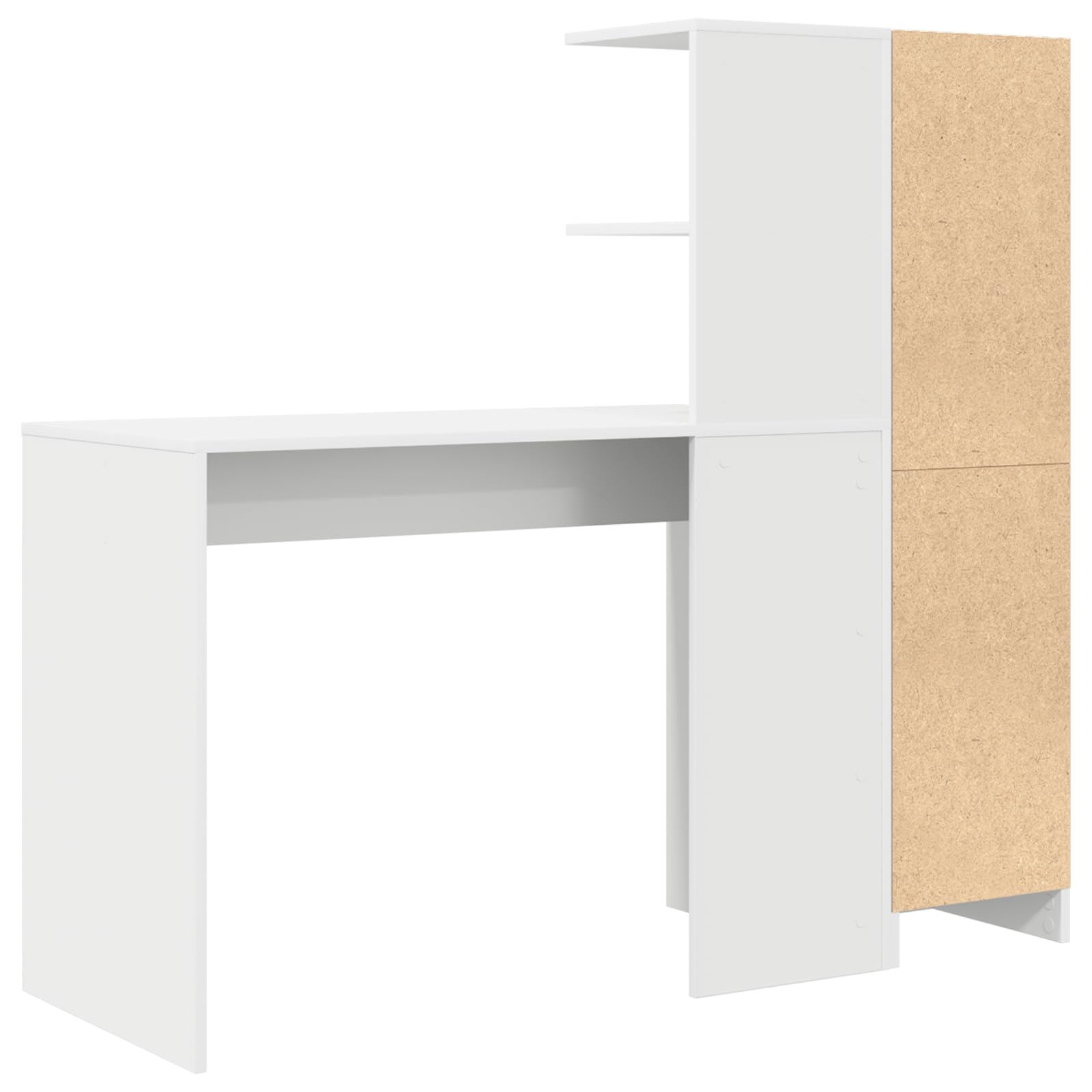 Scrivania con vano portaoggetti, in legno bianco, postazione di lavoro moderna, per ufficio, versatile, scaffali, struttura robusta, superficie antigraffio, durevole