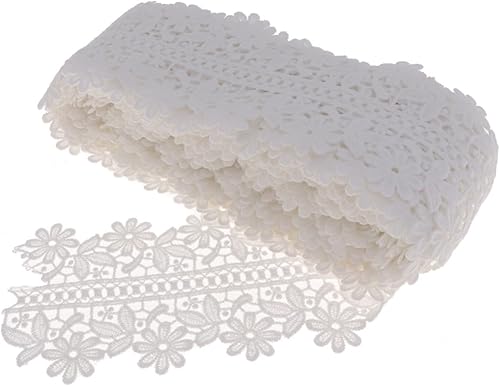 EXCEART 10 Tela de encaje de borde decorativo Tela de encaje bordado de algodón para vestido de novia Diseño de borde Ordenador Blanco