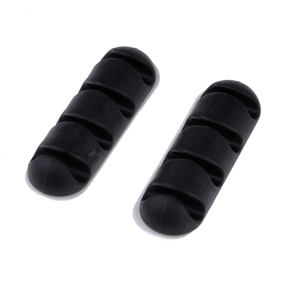 Set of 2 Kompassswc Cable Holders Self-Adhesive Cable Clips Flexible Rubber Cable Management Cable Organiser for 8 Charging Cables/Data Cables/Earphones Black