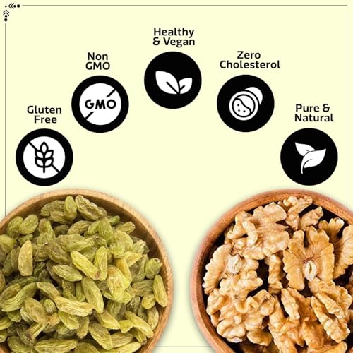 Image of English Nuts Dry Fruits Combo Pack Of Almonds Walnuts Raisins 600g| Badam Akhrot Kishmish | Almonds, Walnuts, Raisins (3 x 200 g)