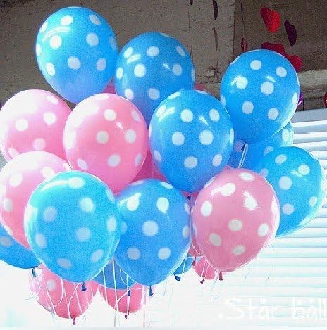 12 Assorted Balloons Baby Blue and Baby Pink with White Polka Dots 12 Inch