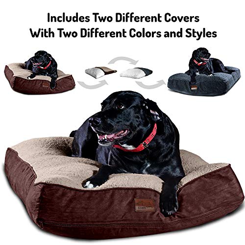Floppy Dawg Extra Large Dog Bed With Two Removable, Machine Washable Covers And Waterproof Liner. Interchangeable 2-In-1, Classic Pillow, Ortho Memory Foam Blend. Made For Big Dogs 100 Pounds Or More. #TOP1