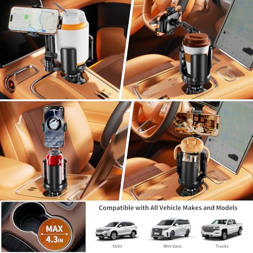 Image of Phone Holders for Your Car, 2 in 1 Cup Holder Phone Mount with Expander, Secure Hold, Adjustable Base and Long Arm with 360Rotation Car Phone Holder for 4-7'' devices and Up to 5.31'' Most Bottles