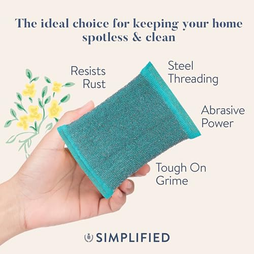 Image of Simplified 6-Pack Steel Scouring Sponges with Rust Resistant Stainless Steel Threading for Home and Kitchen Cleaning Supplies, Heavy Duty Cleaning Sponge for Kitchen & Bathroom, Blue /Green