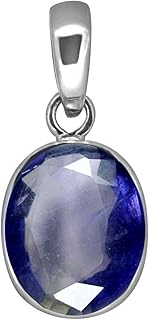 Iolite - Colgante de plata de ley con forma ovalada de 3 quilates, color azul