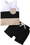 Toddler Baby Boys Summer Outfit Cute ColorBlock Round Neck Tees Top + Shorts 2pcs Summer Clothes