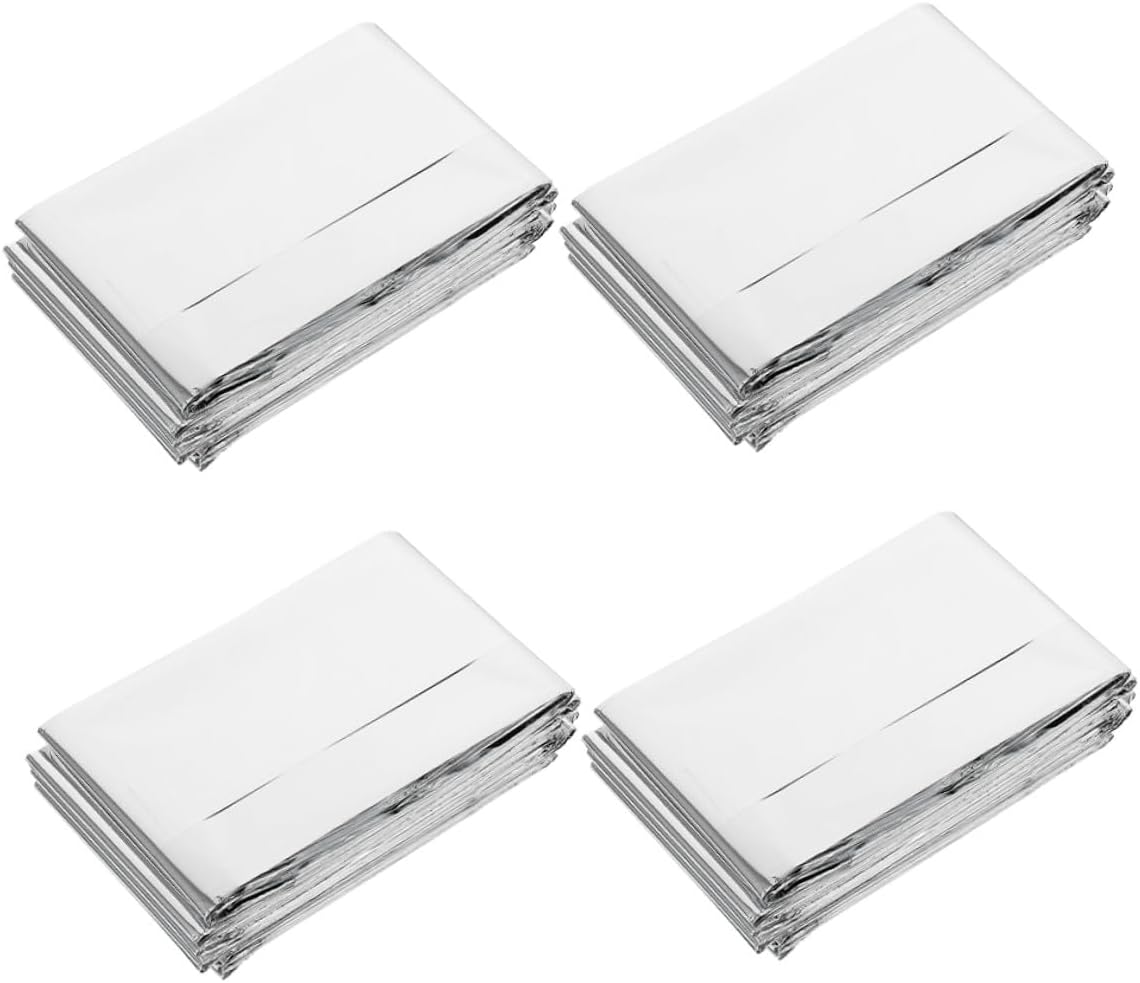4pcs Emergency Thermal Blanket Silver Foil Camping Blanket 130x210cm Portable Outdoor Survival Insulation Warmth for Hiking and First Aid