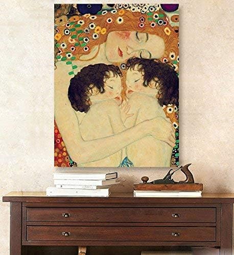 Hand-Painted Master Quality Oil Painting Gustav Klimt Famous Reproduction Mother and Child Twins Canvas Oil Painting Wall Art Portrait of Artwork