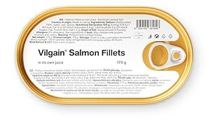 Vilgain Lachsfilets in Eigensaft (170 g) Lachs – Saftige Lachs Filets Ohne Zusatzstoffe, High Protein Fischkonserve Reich an Omega-3, Naturrein & Fangfrisch Fitness Snack Aus Norwegen