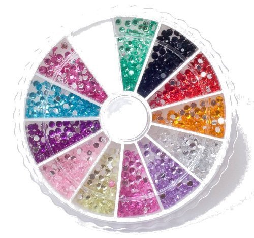 Nail Art MoYou Rhinestone Pack of 1200 Crystal Premium Quality 2mm Gemstones in 12 different colors, beauty accessory for women nails, fun and easy to apply with top coat or nail glue!