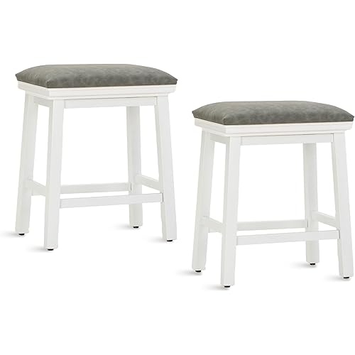 ALPHA HOME 24 Inch Counter Height Bar Stools Set of 2, Modern Design, Upgraded Faux Leather Upholstery, Sturdy Wood Legs - Ideal for Kitchen Islands, Grey