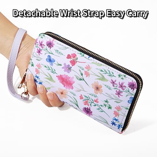 Image of Checkered Highland Cow Print Book Wallet For Women Skull Goth Frog Butterfly Ladies Cluth Wristlet Wrist Strap Long Purse Zip Around Card Holder
