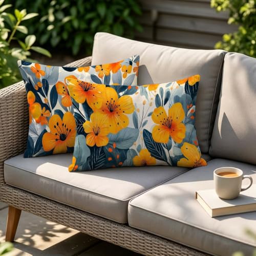 Housse coussin fleur rectangulaire lin imperméable déperlant double face pour jardin