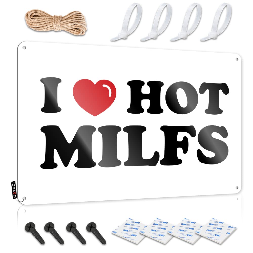 STWNVOITV Bar Signs For Man Cave I Love Hot Milfs Tin Sign Garage Signs For Men Vintage Bar Metal Sign Decor(30X40CM)