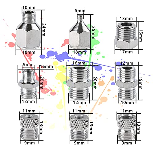 SAGUD 9pcs Airbrush Adapter Set Air Brush Fitting Connector Kit Airbrush Accessories for Mini Air Compressor and Air Hose Supplies