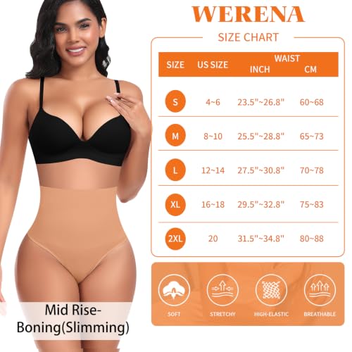Image of Werena Tummy Control Thong Shapewear for Women High Waisted Body Shaper Panties Shaping Thong Girdle Underwear