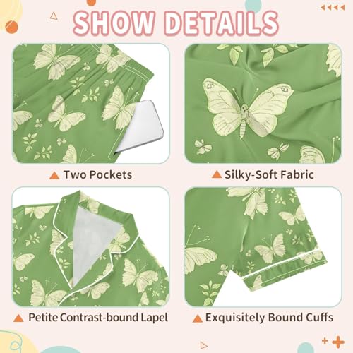 senya Butterflies Green Pattern A Satin Summer Pajama Sets Silk Short Sleeve Button Down Sleepwear3