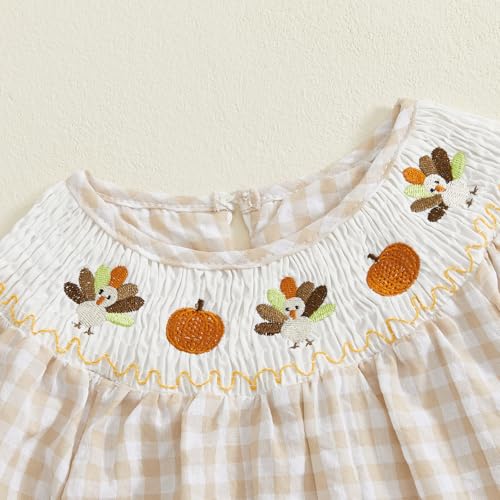 Toddler Baby Girl Thanksgiving Dress Plaid Turkey Embroidery Long Sleeve Smocked Dress Fall Photoshoot Clothes4