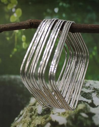 Image of GURJARI JEWELLERS Traditional Oxidised silver Plated Plain SQUARE Bangles (Party & Functions) for Women and Girls- (Set of 12 Bangles)