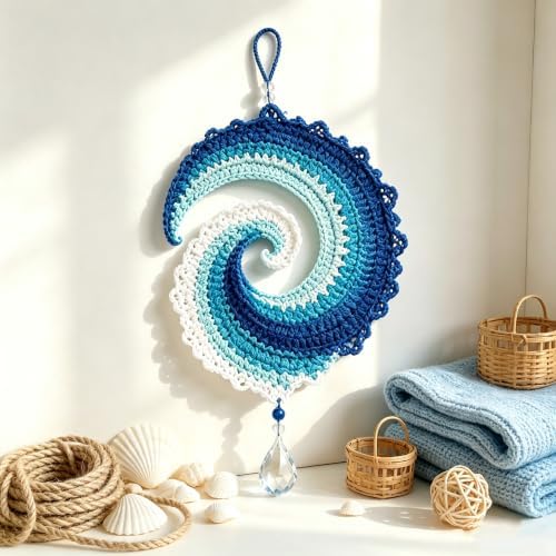 Ocean Wave Crochet Wind Spinner DIY Kit,Spiral Ocean Wave Wind Spinner DIY Crochet Kit, Handmade Hanging Window Ornament Crochet Craft Set for Beginner,Creative DIY Gift - 4
