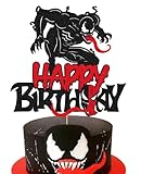 SuperDecor Black Vemom Cake Topper for Horror Theme Superhero Happy Birthday Anime Double Sided Glit
