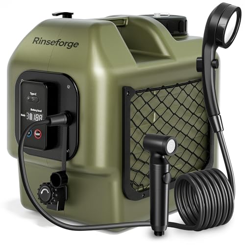 Rinseforge Portable Shower for Camping Leak-Proof Electric Cordless Power Camp Shower Pressure Washer with Water Tank 5 Gallon Outdoor for Garden Pet Max 8 Hours Working & Installation-Free