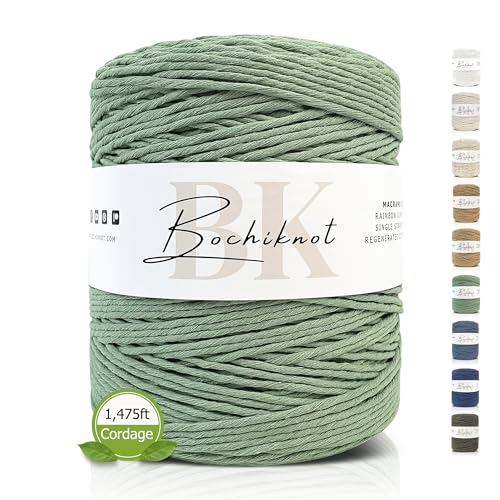 BOCHIKNOT 4mm Macrame Cord, 495 Yards, Single Strand Cotton (Sage)