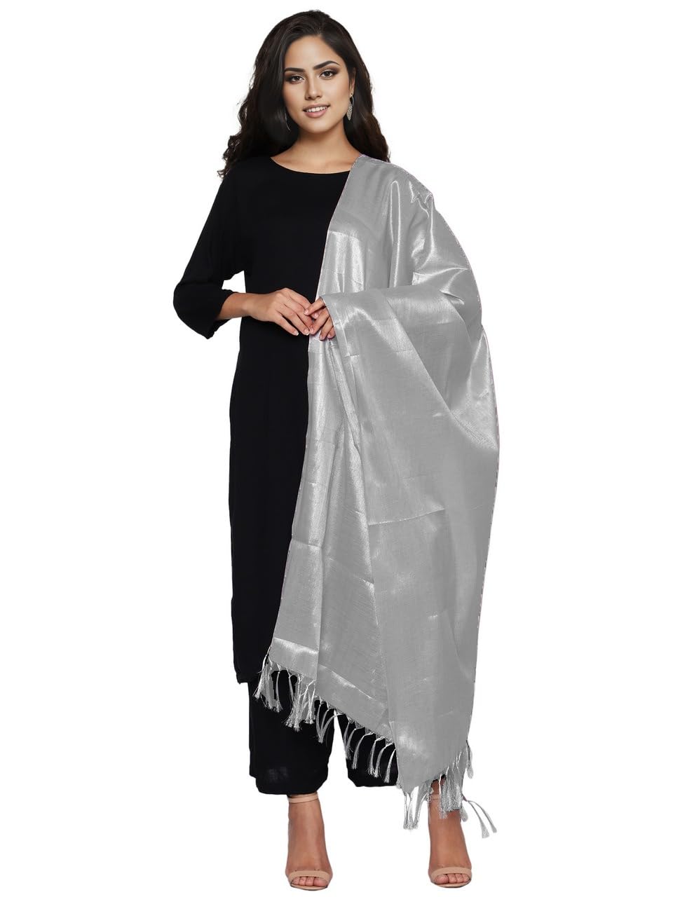 Fashily Women's Soild Silk Plain Dupatta | Light Weight Non Transparent Woven Shiny Jari Material | Length - 2.2 Metres-picture-21
