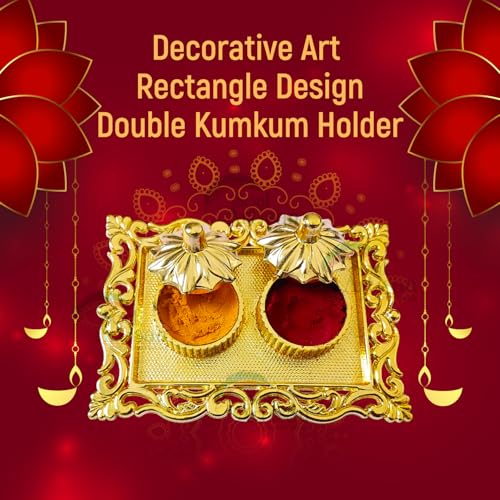 Soul Artisan Rectangle Design Double Kumkuma Holder Chimil Box - Plastic Golden Metallic Color(Pack of 10) - Decorative Art Design Tilak Daani, Sindoor for Women Return Gift, Diwali, Weddings, Pooja