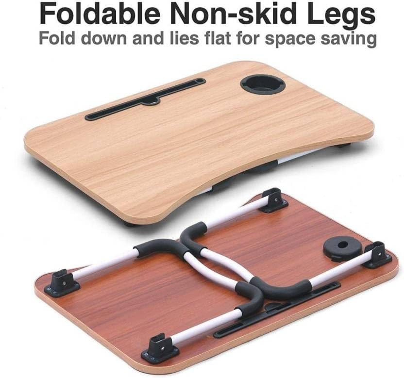 Image of YAJNAS Beige Wooden Multipurpose Foldable Laptop Table with Cup & Tab Holder | Study, Breakfast, Work Table | 380 mm