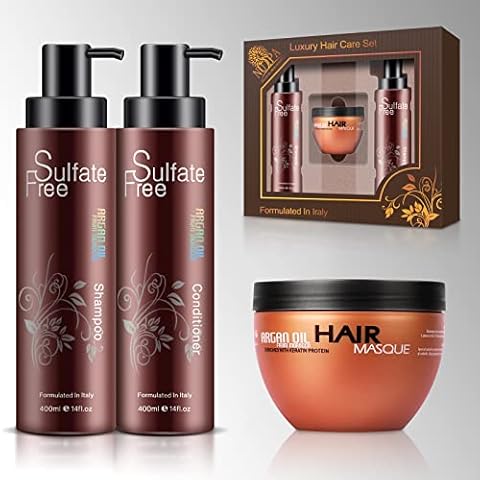 Nuspa Moroccan Argan Oil Hair Care Set - Sulfate Free for Damaged, Dry, Frizzy, Color Safe, Keratin Treated Hair with Long Lasting Shine Cover