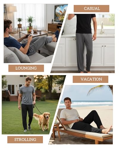 Image of Chicingyou 4 Pcs Men's Pajama Pants Lightweight Long Silky Lounge Bottoms Soft Sleep Modal Pj Pants with Pockets Drawstring