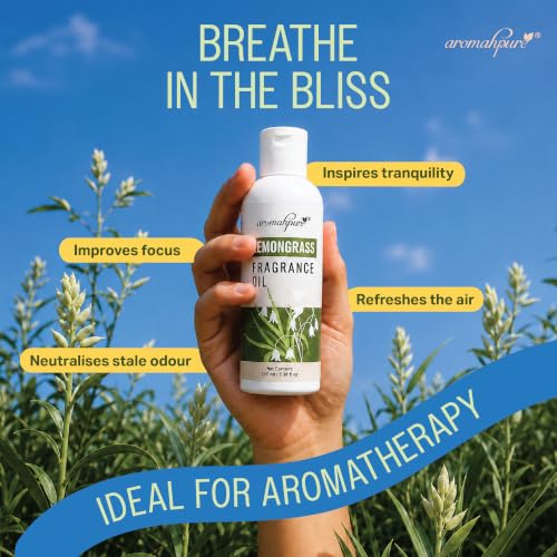 Image of Aromahpure Lemongrass Aroma Oil | 100ml Undiluted & Natural | Long-Lasting Scent for Aromatherapy, Candle & Soap Making, Diffusers, Room Freshener, Humidifier, Bathroom Revitalizer & Home Essentials