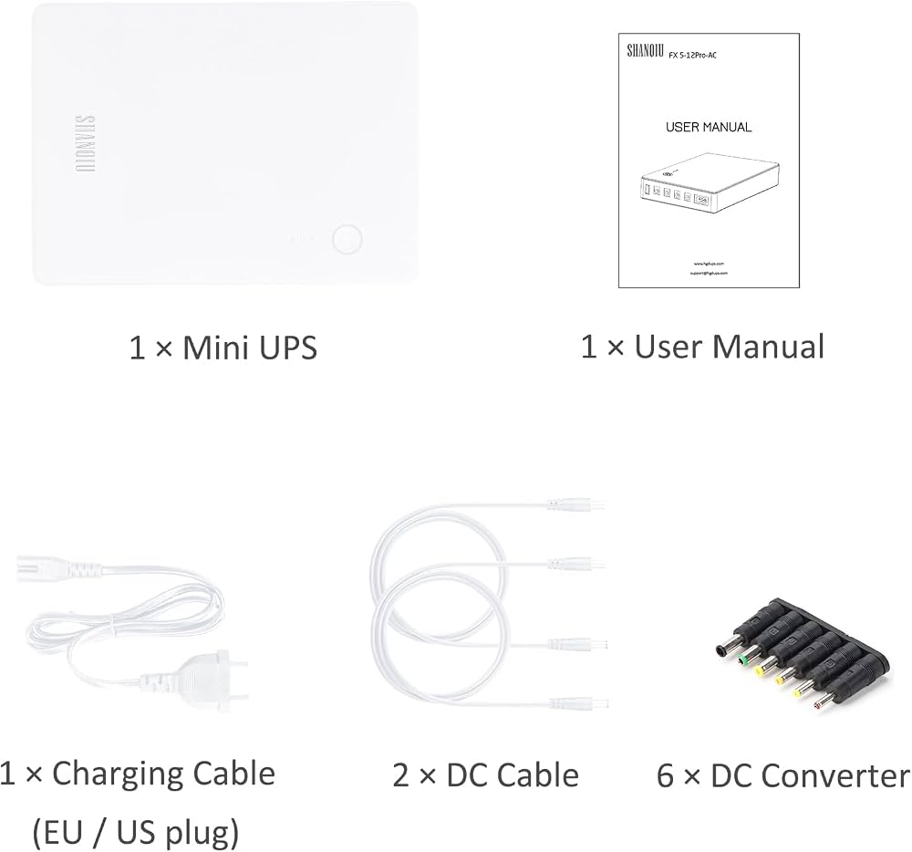 Shanqiu Mini UPS Gruppo di Continuità con POE Gigabit per Router, Modem Shanqiu Mini UPS Gruppo di Continuità con POE Gigabit per Router, Modem