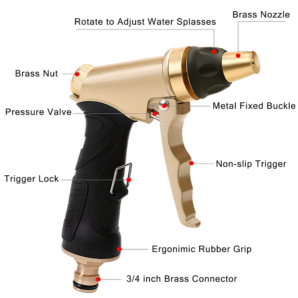 Pistola d' Acqua Giardino, in Metallo, con 4 Modalità, Regolabili, Alta Pressione, Irrigazione Prato, Lavaggio Auto