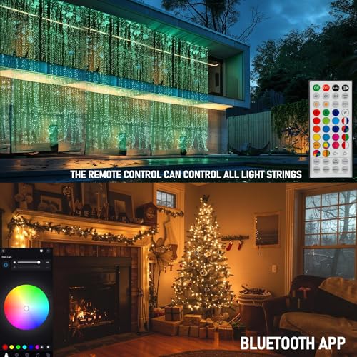 Image of Dazzle Bright Smart Christmas String Lights, 98FT 300 LED RGB Color Changing String Lights with Remote & App Controlled, Halloween Decorations for Indoor Outdoor Holiday Xmas Tree Party Decor