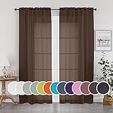 OWENIE Sheer Chocolate Curtains, Sheer Curtains 84 inch Length 2 Panels Set, Rod Pocket Voile Fimly Sheer Drapes for Living Room/Bedroom, 2pcs, Each 42