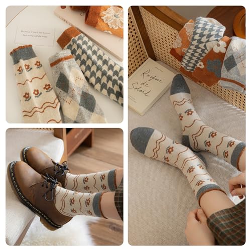 Image of Wool Socks for Women Thick Knit Vintage Cute Floral Crew Socks | Soft and Breathable, Cute Floral Design